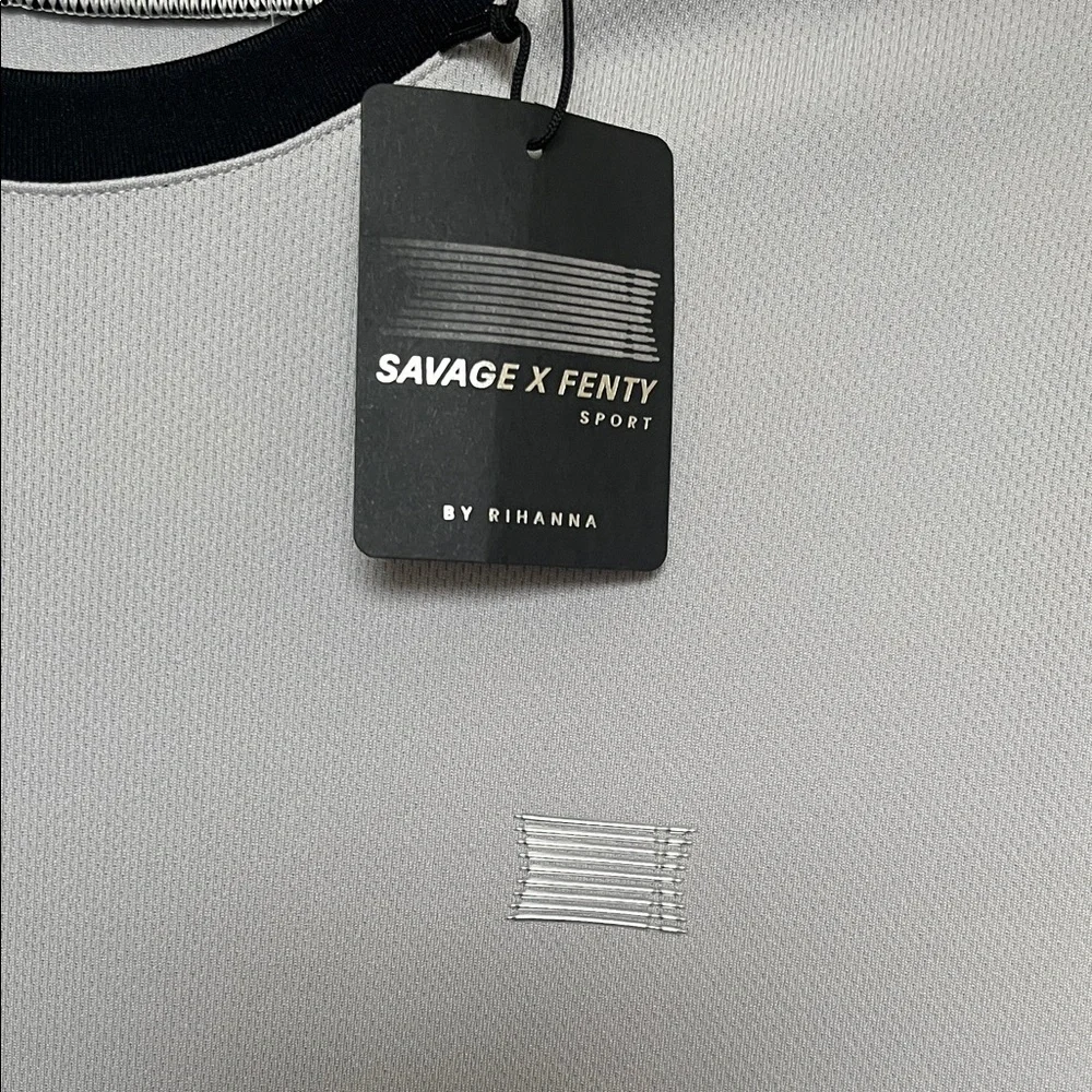 Savage X Fenty Gray Short Sleeve Athletic Tee with Black Trim - Picture 2 of 4